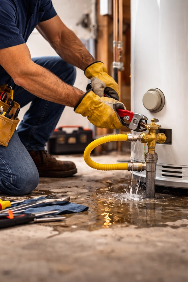 Man performing emergency maintenance